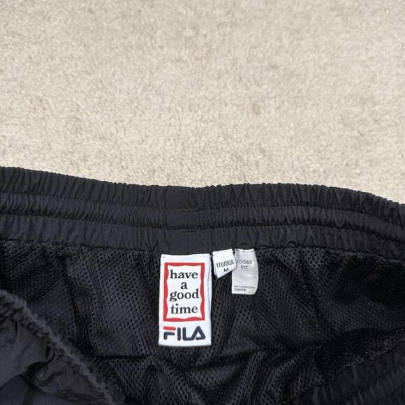 FILA x Have A Good Time Black Track Pants Men’s M Loose Fit Logo Joggers Street - Picture 4 of 8